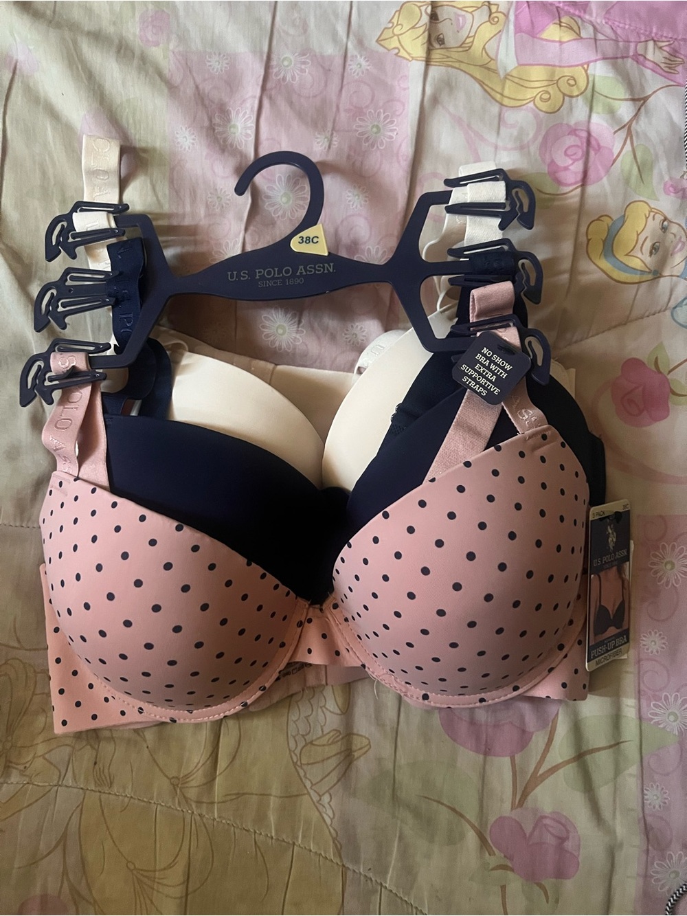 U.S. Polo Assn. Pink with Navy Polka Dot T-Shirt Bra - Pack